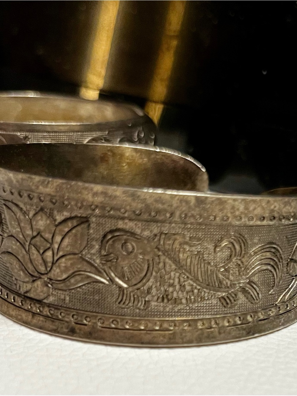 Engraved Antique-Style Silver Cuffs - Set of 2 - Picture 3 of 4